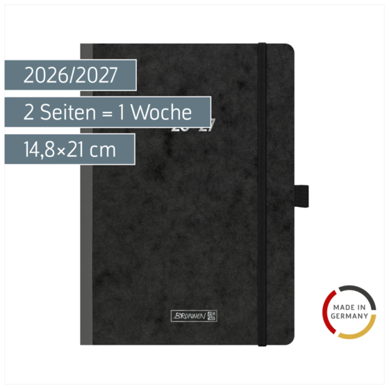 Schülerkalender 2026/2027 „Pressspan schwarz“ FACT!plus | A5, Karton