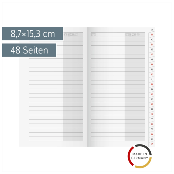 Adress-Registerheft laminierte Taben | 8,7×15,3 cm, Karton, weiß