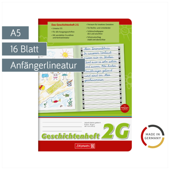 Geschichtenheft | A5, Lineatur 2G, 16 Blatt, grün