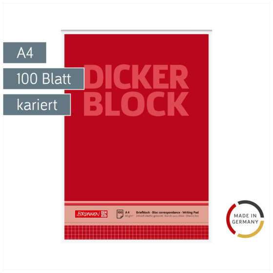Briefblock „Dicker Block“ | A4, Lineatur 22, 100 Blatt, rot