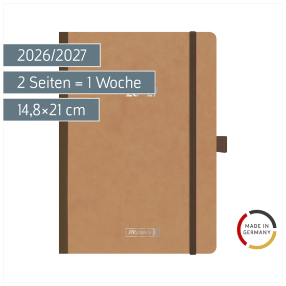 Schülerkalender 2026/2027 „Pressspan braun“ FACT!plus | A5, Karton