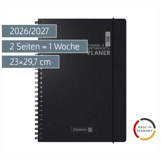 Lehrerkalender 2026/2027 Termin- & Unterrichtsplaner | A4, Kunststoff, schwarz