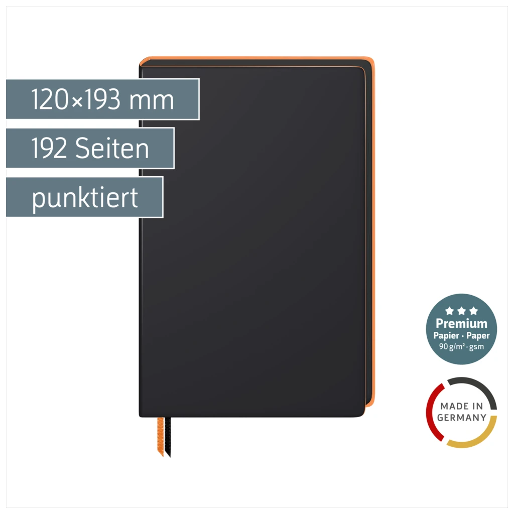 Notizbuch Premium „Neon“ | A5, punktiert, neonorange/schwarz