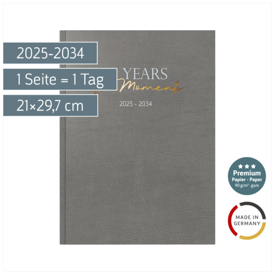 10-Jahres-Kalender Premium 2025-2034 „10 Years of Moments“ | A4, Kunstleder