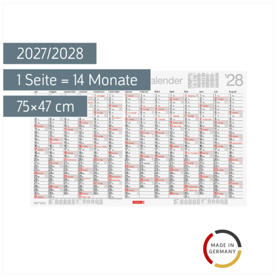 Schuljahreskalender 2027/2028 abwischbar | 75×47 cm