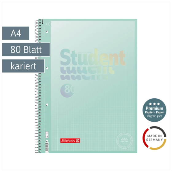 Collegeblock Premium Student „Pastell“ | A4, Lineatur 28, 80 Blatt, pastellmint