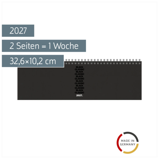 Querterminbuch Mod. 774 2027 „Black Classic“ | 32,6×10,2 cm, Kunststoff