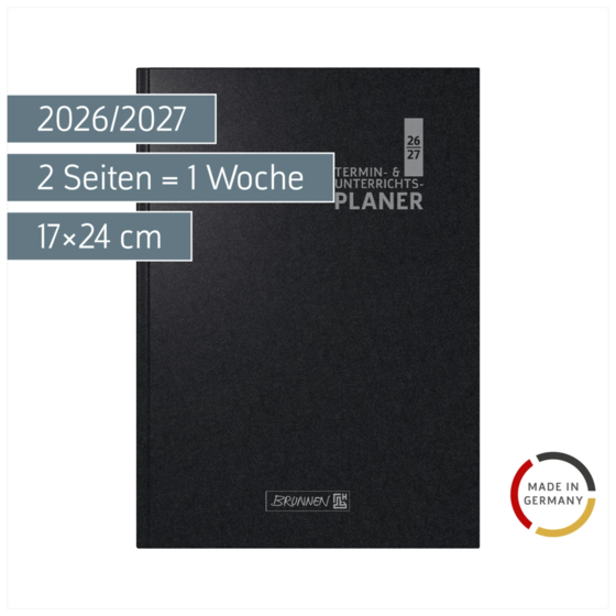 Lehrerkalender 2026/2027 Termin- & Unterrichtsplaner | A5, Kunststoff, schwarz