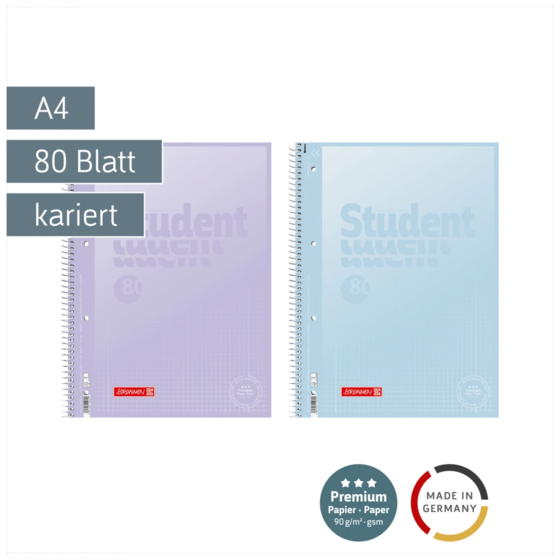 Collegeblock Premium Student „Pastell 2“ | A4, Lineatur 28, 80 Blatt, sortiert