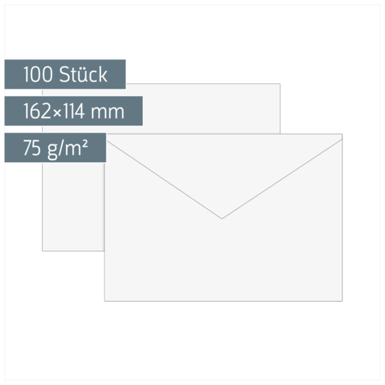 Briefumschläge | 162×114 mm, C6, 75 g/m², weiß, 100 Stück