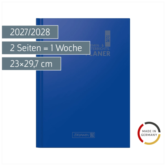 Lehrerkalender 2027/2028 Termin- & Unterrichtsplaner | A4, Kunststoff, blau