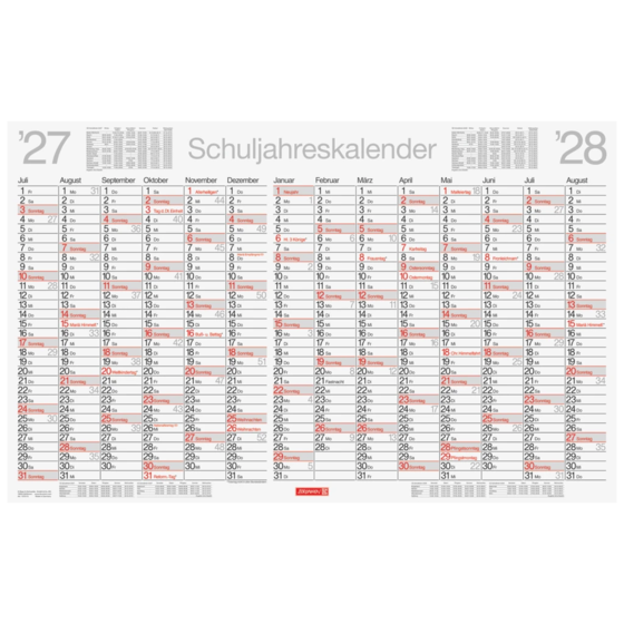 Schuljahreskalender 2027/2028 abwischbar | 75×47 cm