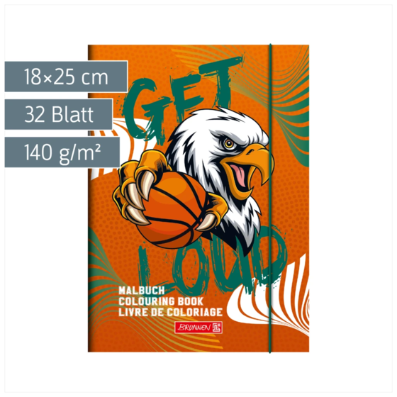 Ausmalheft Sporty Animals | 32 Blatt, orange/mehrfarbig
