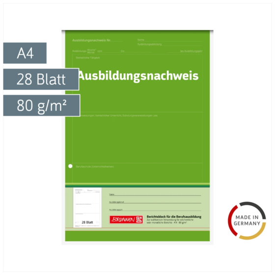 Ausbildungsnachweisblock | A4, 28 Blatt, grün