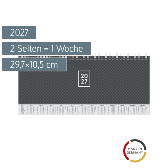 Querterminbuch Mod. 772 2027 | 29,7×10,5 cm, Karton, schwarz