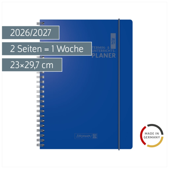 Lehrerkalender 2026/2027 Termin- & Unterrichtsplaner | A4, Kunststoff, blau