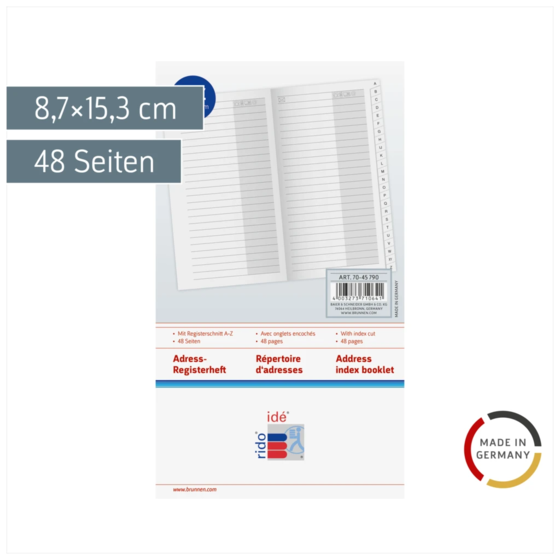 Adress-Registerheft | 8,7×15,3 cm, Karton, weiß