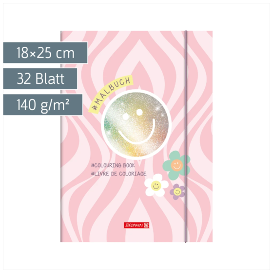 Ausmalheft Happy Hippie | 32 Blatt, rosa