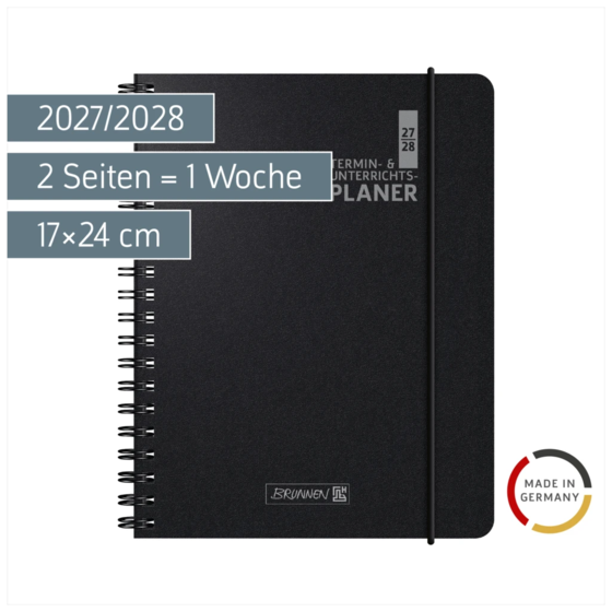 Lehrerkalender 2027/2028 Termin- & Unterrichtsplaner | A5, Kunststoff, schwarz