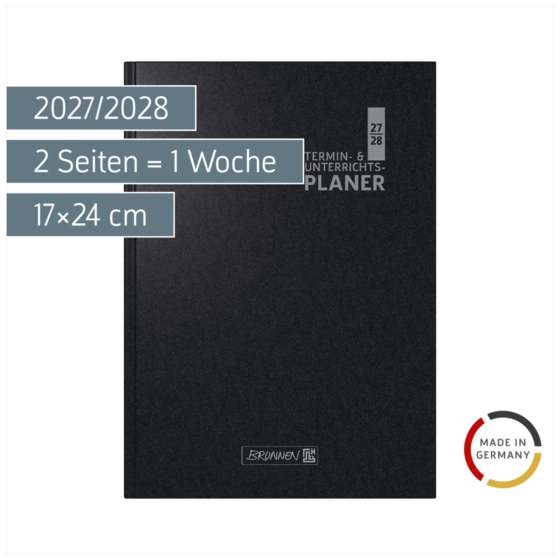 Lehrerkalender 2027/2028 Termin- & Unterrichtsplaner | A5, Kunststoff, schwarz