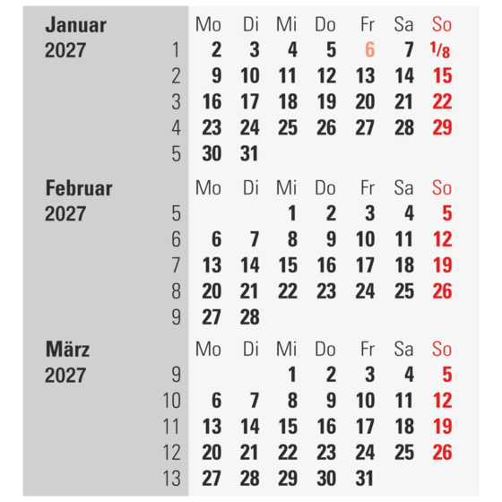 3-Monats-Tischkalender 2027 | 9×12 cm, blau/schwarz