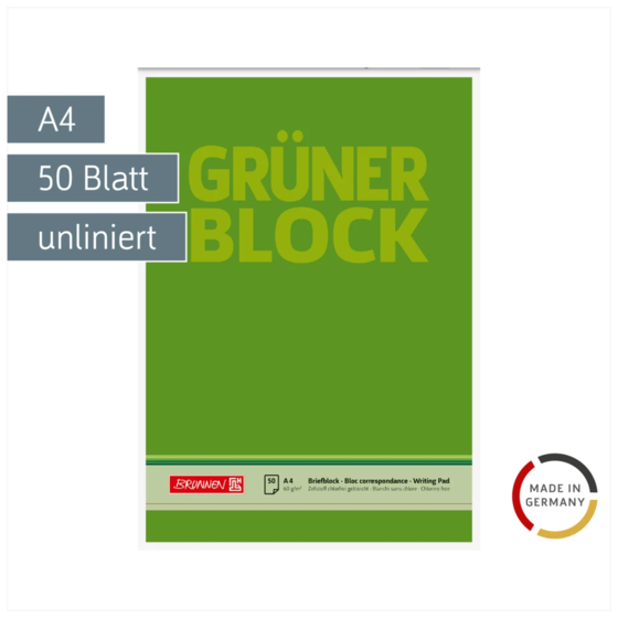 Briefblock „Grüner Block“ | A4, Lineatur 20, 50 Blatt, grün