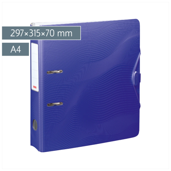 Ordner „WAVE“ | A4, 70 mm, Hebelmechanik mit gummiertem Griff, blau