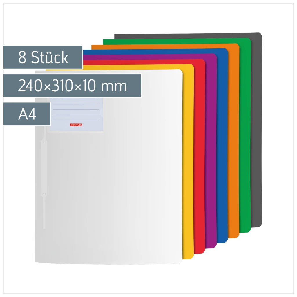 Schnellhefter „Basic“ FACT!pp | A4, Füllhöhe: 10 mm, sortiert, 8 Stück