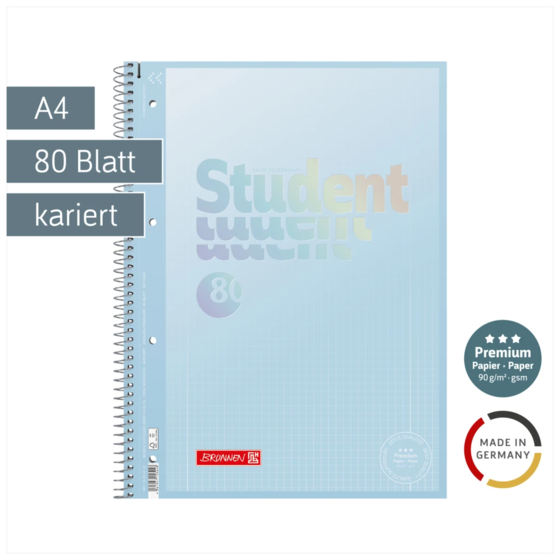 Collegeblock Premium Student „Pastell“ | A4, Lineatur 28, 80 Blatt, pastellblau