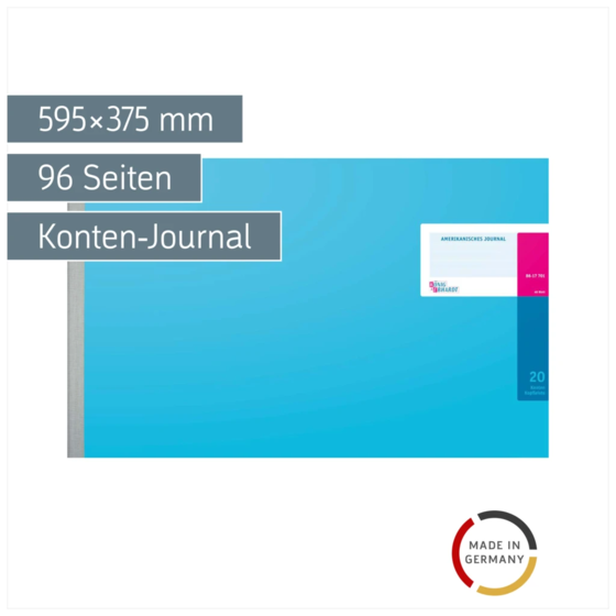 Amerikanisches Journal | 595×375 mm, 96 Seiten, Konten-Journal, Karton, magenta/hellblau