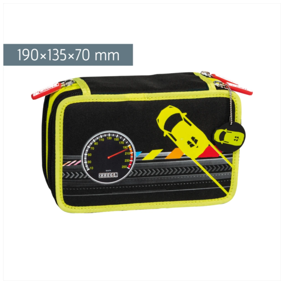 Federmäppchen „Speed Control“ | 3 Reißverschlüsse, schwarz