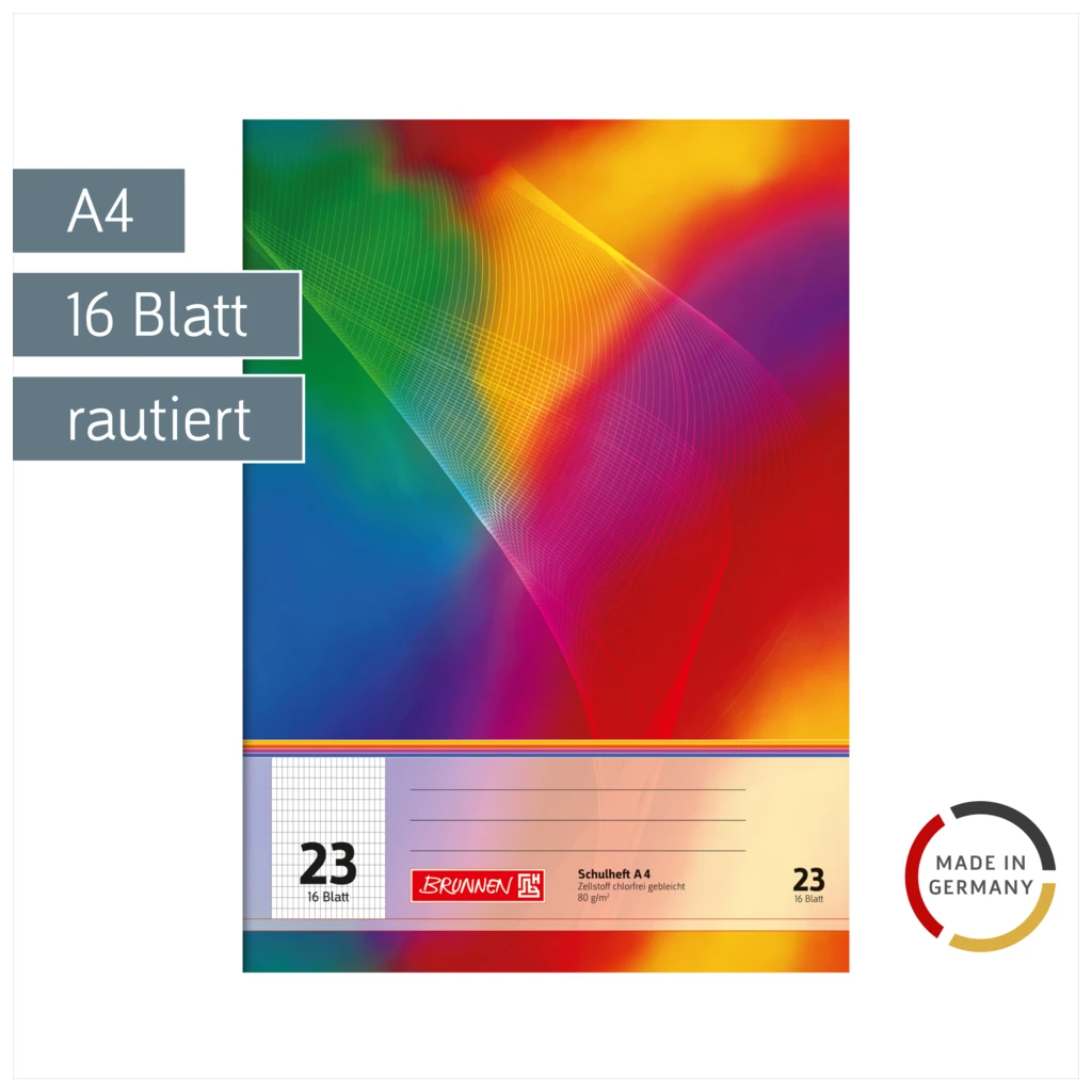 Schulheft | A4, Lineatur 23, 16 Blatt, mehrfarbig