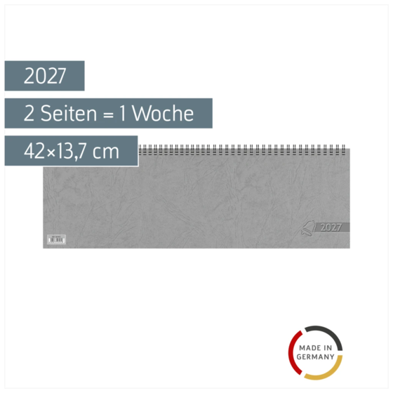 Querterminbuch 2027 | 42×13,7 cm, Karton, grau