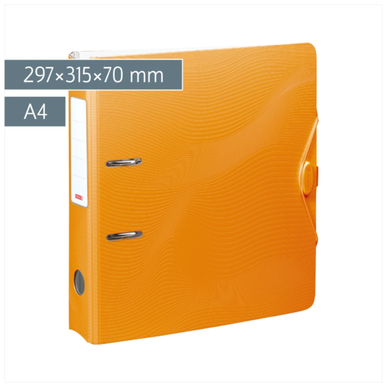 Ordner „WAVE“ | A4, 70 mm, Hebelmechanik mit gummiertem Griff, orange