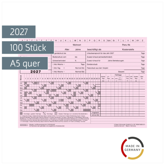 Urlaubskarten 2027 | A5 quer, rot, 100 Stück