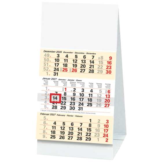 3-Monats-Tischkalender 2027 | 10×12 cm, weiß/hellgelb