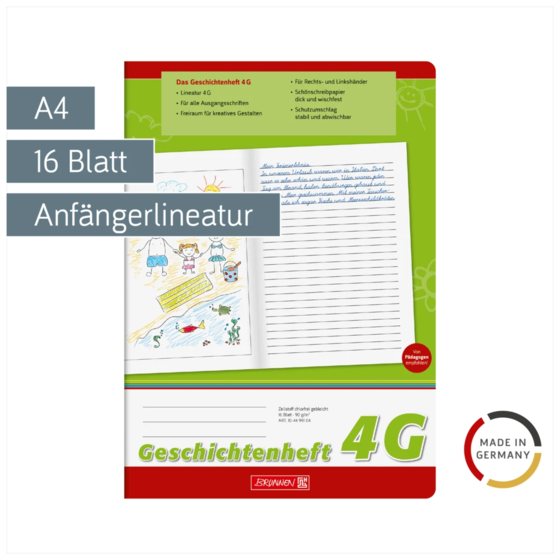 Geschichtenheft | A4, Lineatur 4G, 16 Blatt, grün