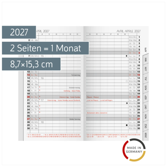 Monats-Ersatzkalendarium Mod. 751 2027 | 8,7×15,3 cm, Karton, weiß