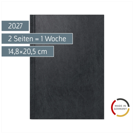 Buchkalender 2027 | A5, Kunststoff, schwarz