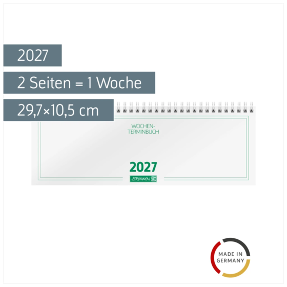 Querterminbuch Mod. 772 2027 | 29,7×10,5 cm, Karton, weiß