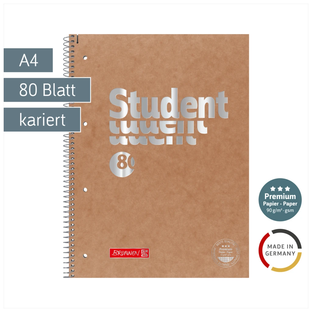 Collegeblock Premium Student FACT!plus | A4, Lineatur 28, 80 Blatt, braun/silber