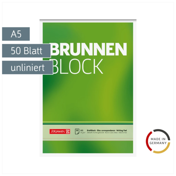 Briefblock „BRUNNEN-Block“ | A5, Lineatur 6, 50 Blatt, grün