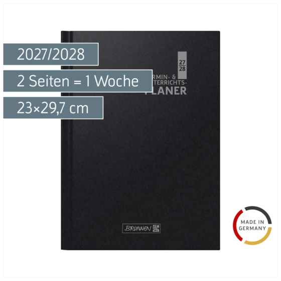 Lehrerkalender 2027/2028 Termin- & Unterrichtsplaner | A4, Kunststoff, schwarz