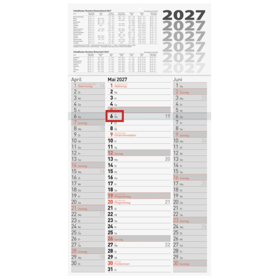 3-Monatskalender 2027 | grau, 30×56 cm