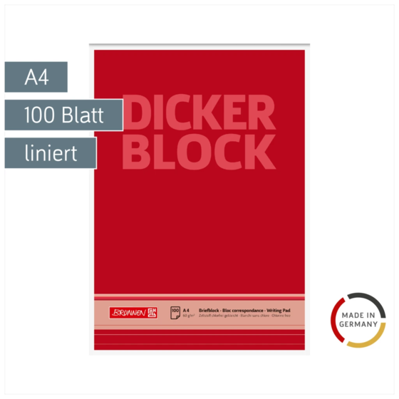 Briefblock „Dicker Block“ | A4, Lineatur 21, 100 Blatt, rot