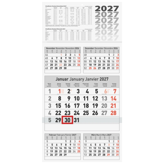5-Monatskalender 2027 | 30×58,5 cm