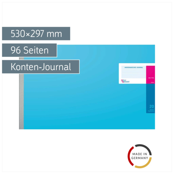 Amerikanisches Journal | 530×297 mm, 96 Seiten, Konten-Journal, Karton, magenta/hellblau