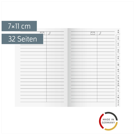 Adress-Registerheft | 7×11 cm, Karton, weiß