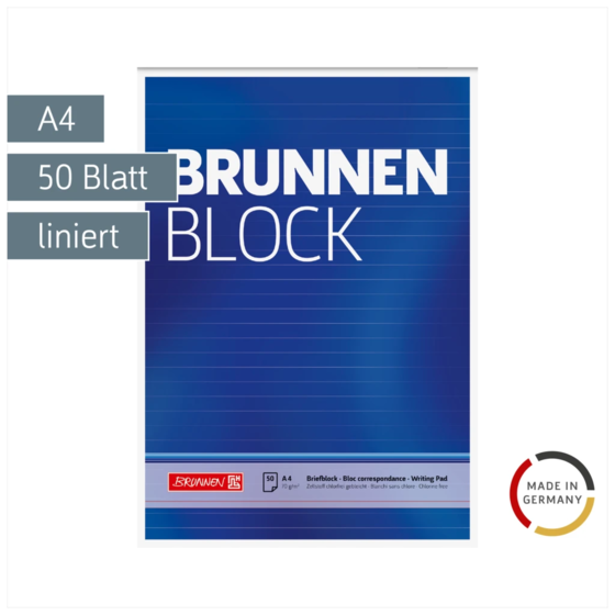 Briefblock „BRUNNEN-Block“ | A4, Lineatur 21, 50 Blatt, blau