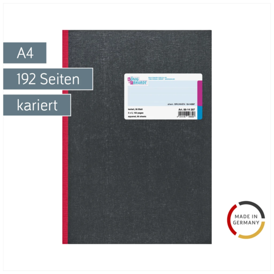 Geschäftsbuch | A4, 192 Seiten, kariert, Karton, dunkelgrau